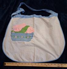 Vintage 1950s Half Apron Handcrafted Applique Pig in Basket Gingham Flower 19"