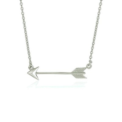 Arrow Necklace 925 Sterling Silver Rhodium Finish Horizontal Sideways Dainty 18''