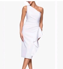 NWT Xscape Ivory One Shoulder Ruched Cocktail Wedding Guest Dress Size 16 $209