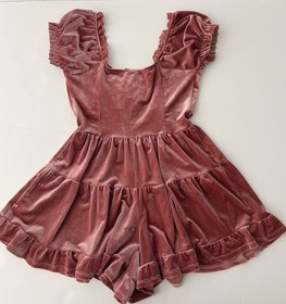 Urban Outfitters Lily Velvet Romper S/P Brown Y2K Puff Sleeve Lace Ruffled Mini