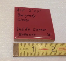 Burgundy  2" X 2" X 5/16" Ceramic Surface Bullnose Inside Corner Tile; 1950's