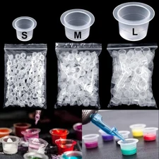 100pcs S/M/L Disposable Tattoo Ink Cups Plastic Pigment Holder Container Caps