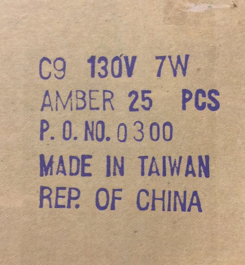 New, Qty 25, C-9 Replacement Bulbs 7W/130V Transparent Amber Bulb C9-7W-AMB - Image 2 of 2