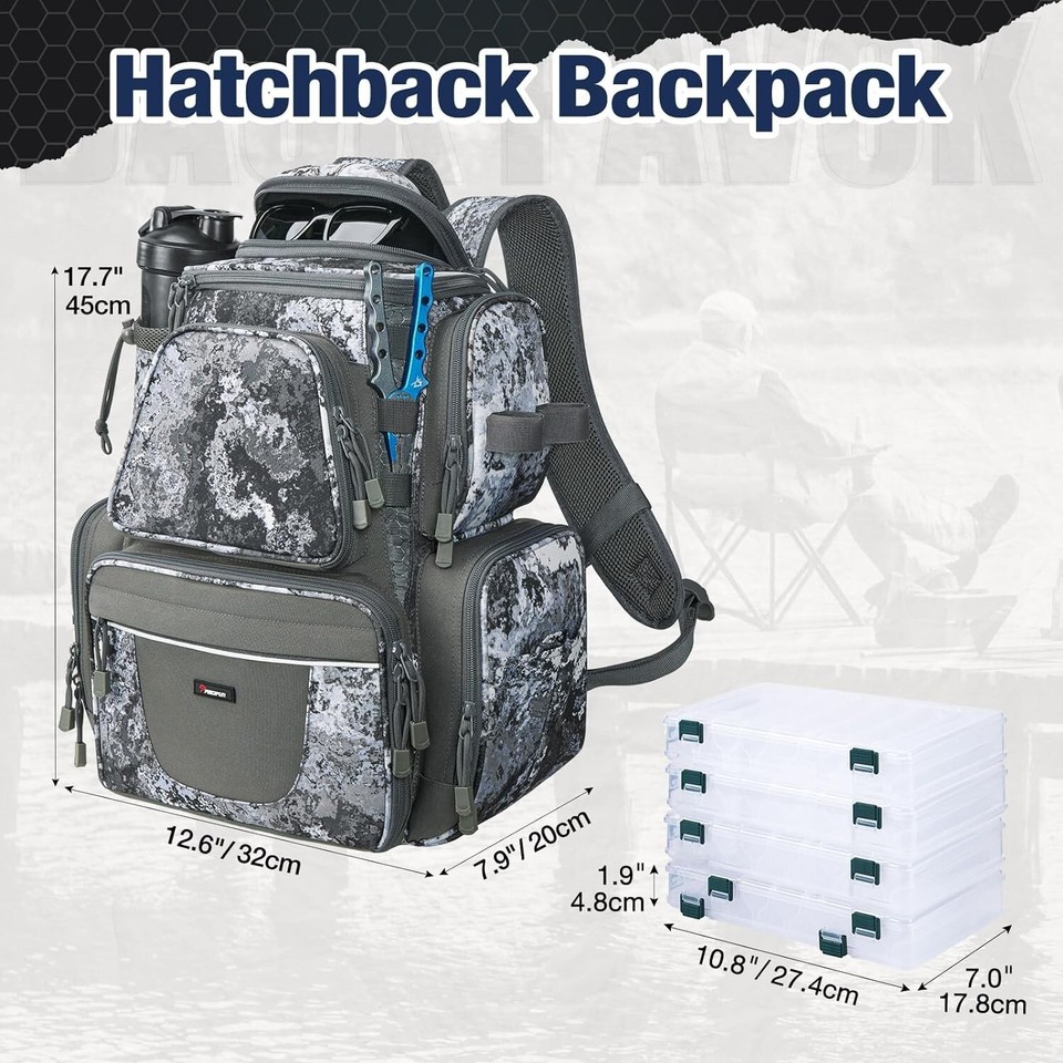 Fishing Tackle Backpack with 4 Trays Large Waterproof Tackle Bag