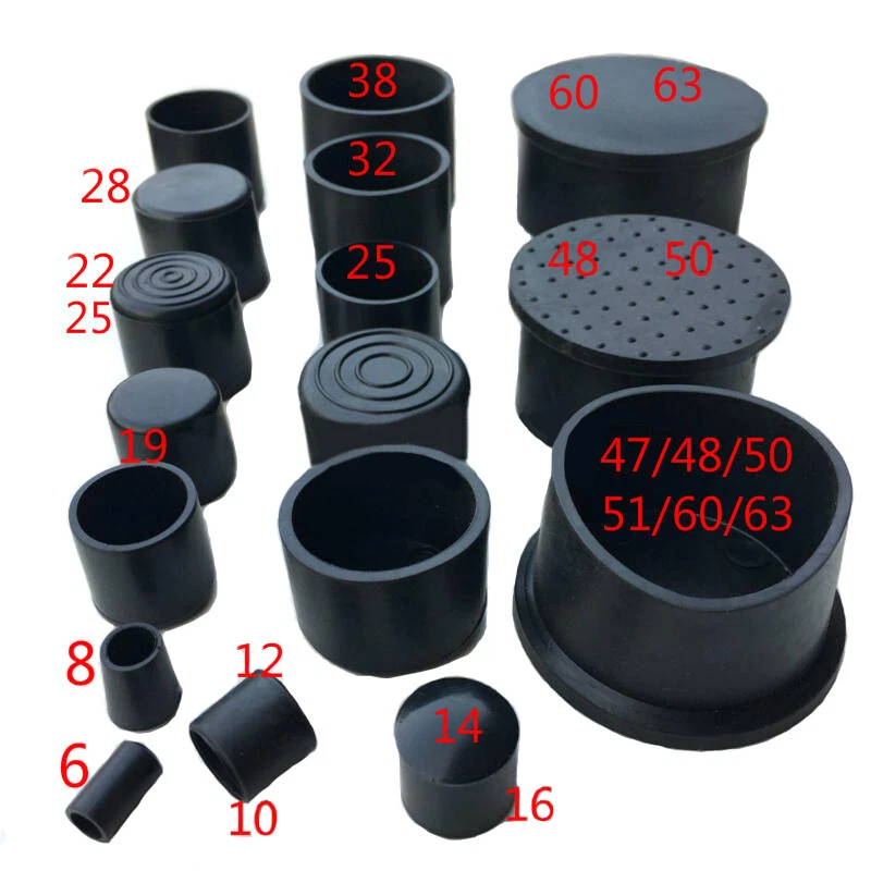 Black Chair Table Feet End Cover Caps Stick Pipe Tubing Cap PVC Rubber 6mm~63mm - Image 2 of 4