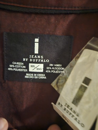 Mens I Jeans by Buffalo Long Sleeve Button Front Shirt Size XXL NWT Merlot - Picture 3 of 4