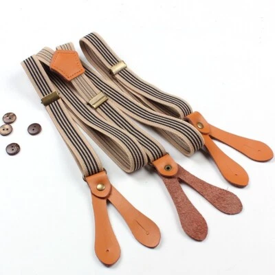 Damen & Herren Y-Form Hosenträger mit 6 Knöpflöchern Echt-Leder Retro-Mode 2cm - Bild 1 von 4