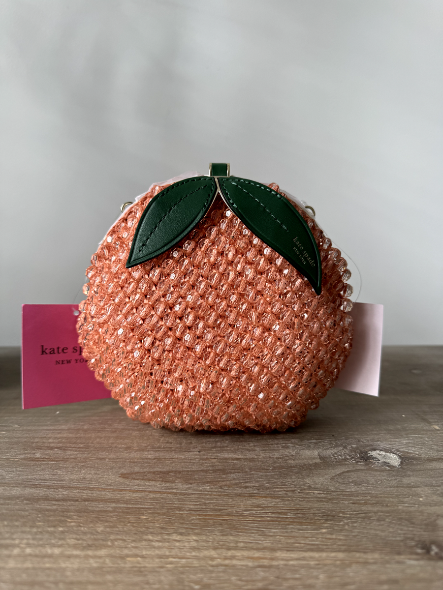 KATE SPADE NY PEACH BAG Embellished Crochet 3D Bellini Crossbody