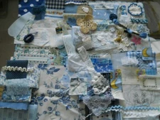 Slow Stitch Junk Journal Vintage Lace Fabric BLUE Shade Kit Bead Button  100 Pcs