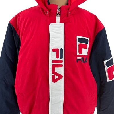 FILA P1 Tech Heavyweight Windbreaker Jacket Logo Hooded Red White