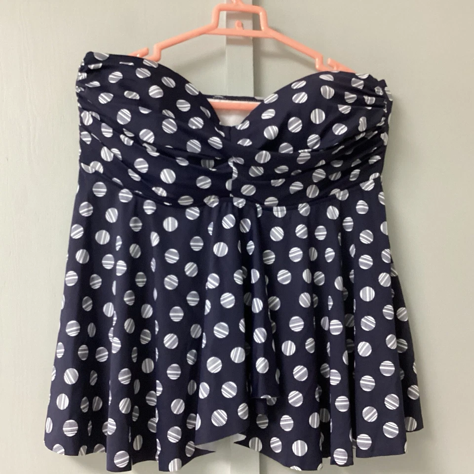 NUEVO CON ETIQUETAS INC International Concepts Traje de Baño Tankini Top Talla 14 Azul Marino Lunares Almohadilla Foto 2 de 4