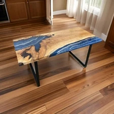 Blue Ocean Epoxy Resin Coffee Table Top, Live Edge Epoxy Table Top, Home Decor