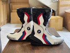 BMW MOTORRAD BOOTS WHITE MOTORBIKE REAL LEATHER RACING BOOTS