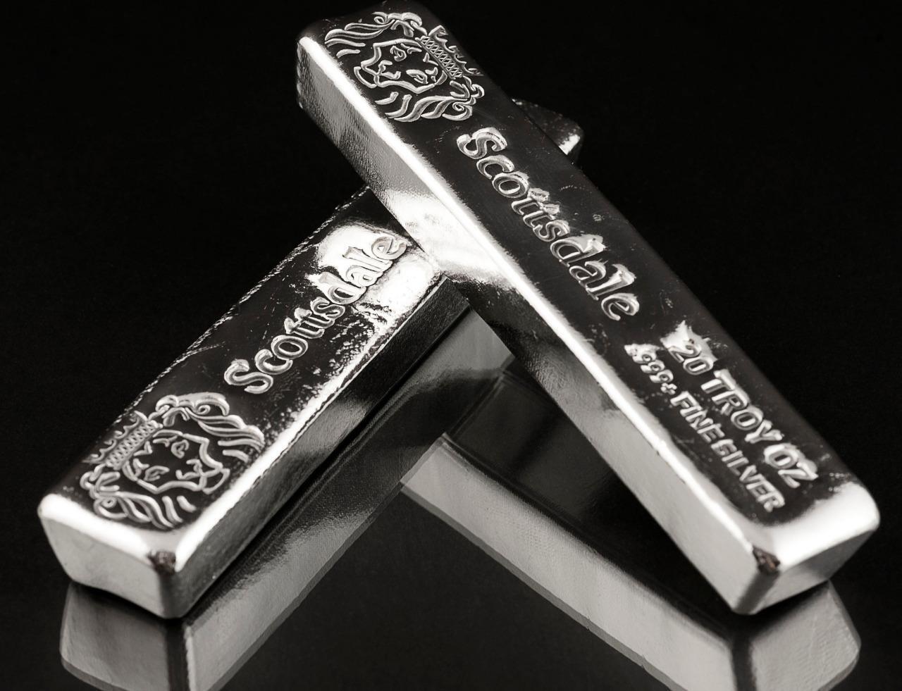 20 oz .999 Silver Bullion Long Cast Bar by Scottsdale Mint #A397