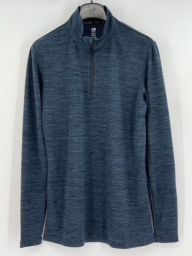 H&M SPORT Outdoor Base Layer Long Sleeve Top Mens Medium Blue Black 1/2 Zip NWT