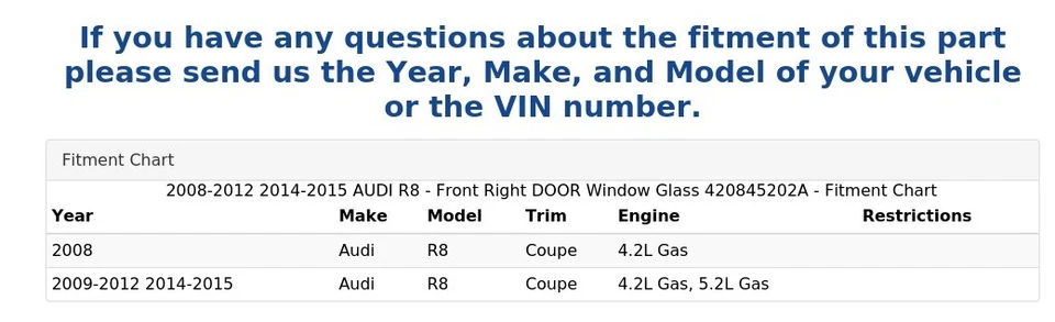 AUDI R8 2008-2012 2014-2015 - PUERTA DELANTERA DERECHA VENTANA CRISTAL 420845202A Foto 4 de 4