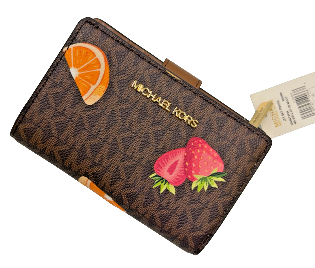 Michael Kors Jet Set Travel Medium Bifold Zip Wallet MK Fruits