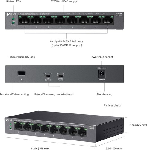 TP-Link 8-Port Gigabit Desktop Switch with 8-Port PoE+, up to 16 Gbps switching - Picture 4 of 7