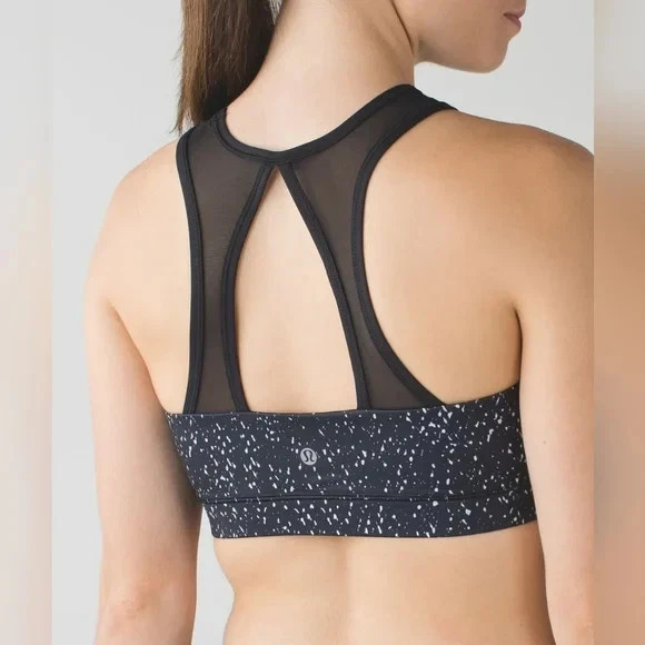 Sujetador Top Lululemon Mujer Malla Cuello Alto Moteado Negro Blanco 8 Yoga Active Foto 2 de 4