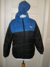 Youth Puffer Blue/Black Puma Coat L 14-16 w/Hood Full-Zip