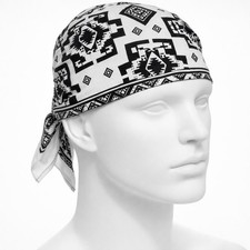 Vintage Tribal Geometric Bandana Black White Southwestern Aztec Boho Cotton