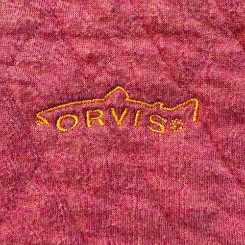 Orvis Trout Bum Sweater Men's XL Quilted 1/4 Snap Pullover Sweatshirt Orange - Picture 3 of 11