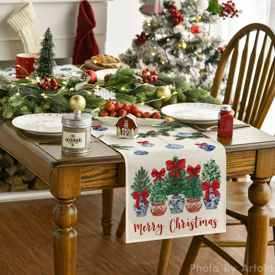 Bolas de Navidad Modo Artoid Porcelana Azul y Blanco 13 x 72, Corredor de Mesa, Beige Foto 2 de 4