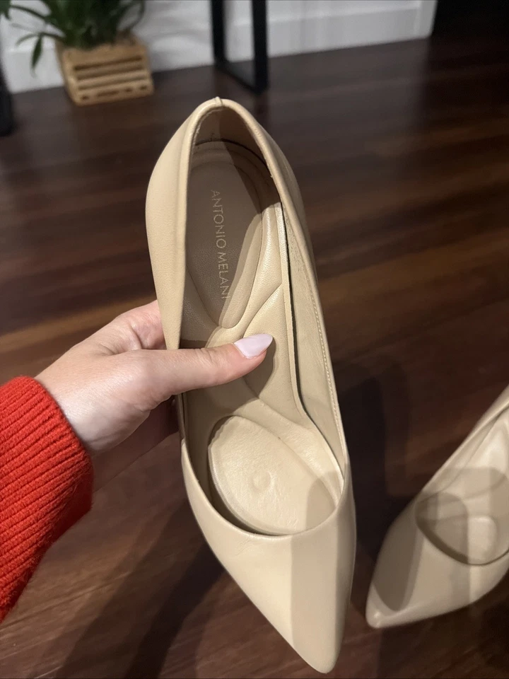 Zapatos de tacón alto Antonio Melani 7,5 cuero punta puntiaguda beige Foto 4 de 4