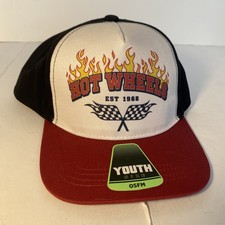 Hot Wheels Youth Hat Cap Kids Adjustable Snapback Flames Flags Est 1968 NEW