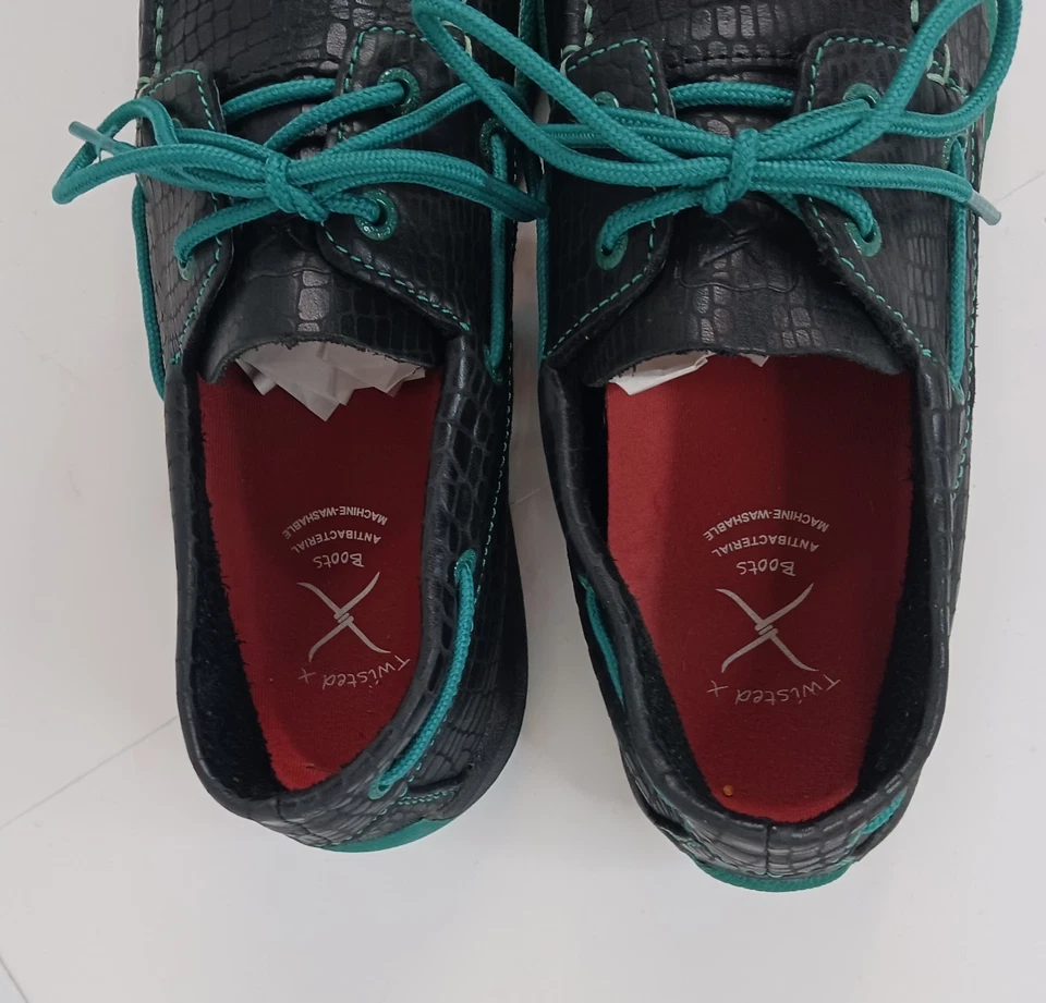 Twisted X Boots Women's 9.5 M Black Green Loafer Boat Shoe Slip On Leather - Image 3 of 4