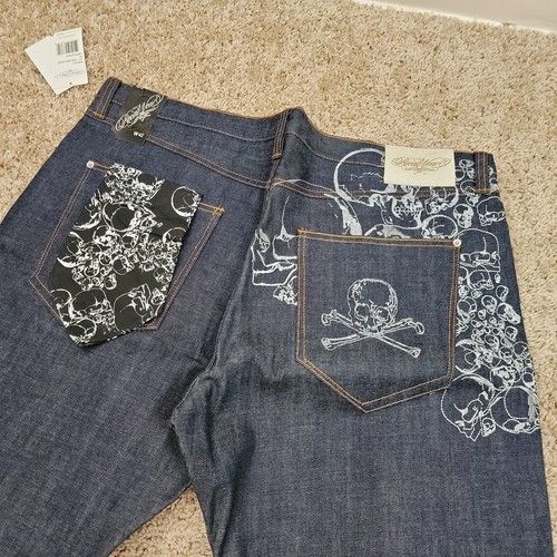 DS NOS Vintage Rocawear Jeans 42x34 Skull Dark Denim Baggy Hip Hop Skater Y2K - Picture 2 of 9
