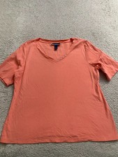 Karen Scott Women Short Sleeve V-Neck T-Shirt Coral Size XL