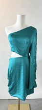 Dee Elly Sexy Satin Teal Blue Off Shoulder Mini Cocktail Dress NYE Party Size M