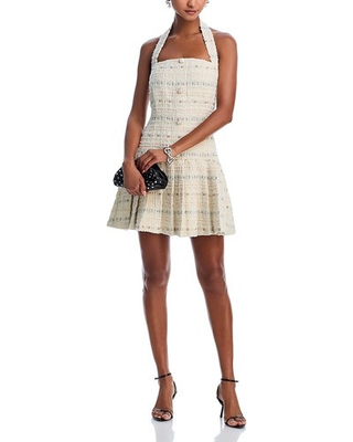 #ad #ad Aqua Tweed Mini Dress Ivory Black XS Damaged $17.49