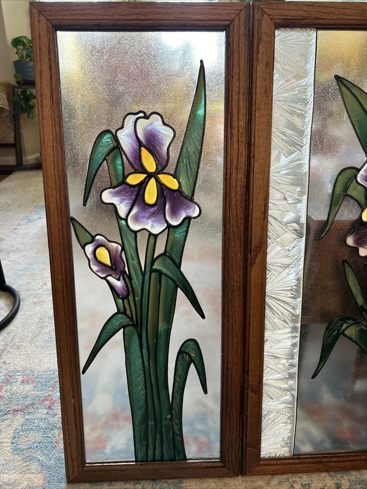 Pantalla de chimenea vintage de 3 paneles estilo Tiffany vitral-48" X 29 3/4"-rara Foto 2 de 4