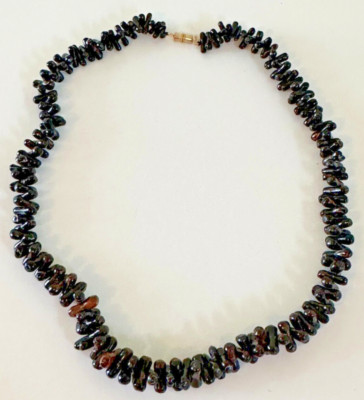 CORAL Twig NECKLACE Brown Black Beaded BARREL Clasp 16 in Stunning Vintage