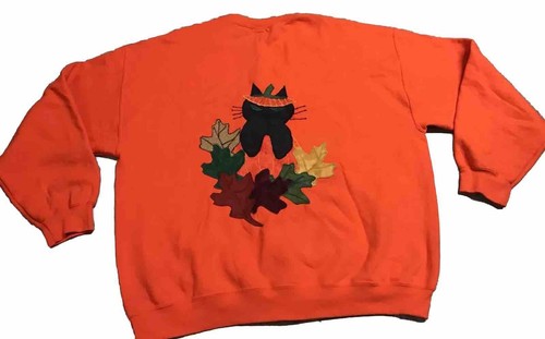 Hand Sewn Sweater Embroidered Fall Leaves Button Halloween Shirt Women's Size XL - Picture 4 of 12