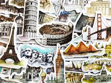 42 World Travel Famous Places Architecture Stickers For Hydro Flash Water Bottle