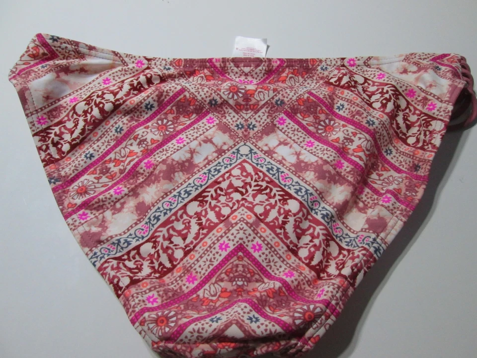 Xhilaration Womens Size L Bikini Bottom Coral Hipster Straps Side Paisley Swim - Image 2 of 4