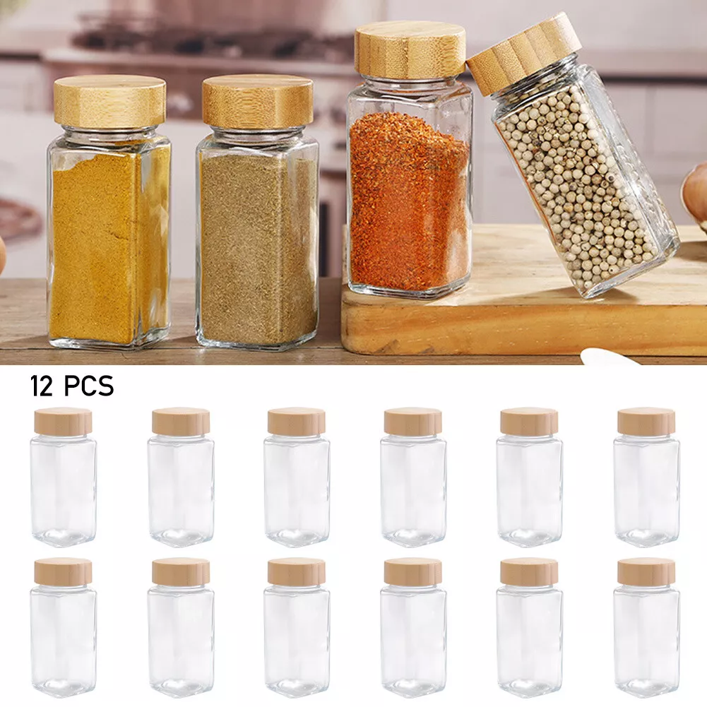 12Pcs Glass Spice Jar with Bamboo Lids Salt and Pepper Shakers