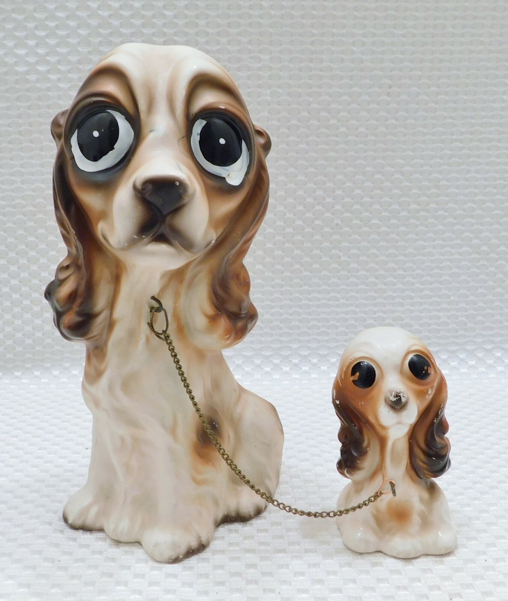 Vintage Tan Cocker Spaniel Dog & Puppy Figurine Big Eyes 6