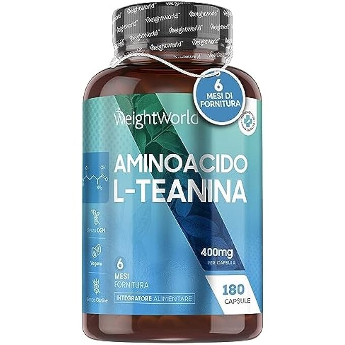 L-Teanina con Melissa 500mg Senza Magnesio Stearato, 180 Capsule L-Teanina Vegan - 1