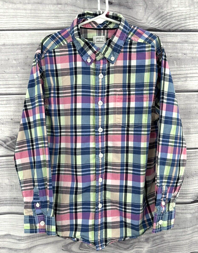 GYMBOREE BUTTON FRONT LONG SLEEVE SHIRT Youth Boy Medium 7-8 PASTEL PLAID