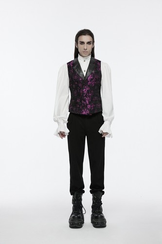 Punk Rave Men Black Goth Exquisite Jacquard Flip Collar Vest Slim Fit Waistcoat - Picture 13 of 40