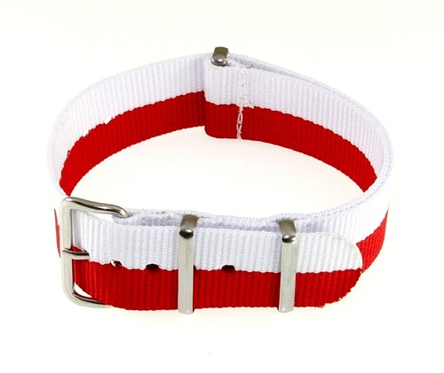 Nato-Nylon Durchzugs-Uhrenarmband rot-weiß Modell NN-PL 20 mm Nato Strap - 第 1/2 張圖片