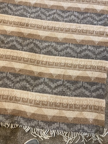 Coperta Lancio Peruviano Lana di Alpaca Marrone Beige Design 52" x 62" - Foto 5 di 6