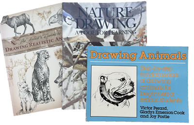 Lot of 3 Nature/Animal Drawing Books: Nature Drawing, Drawing Realistic Animals