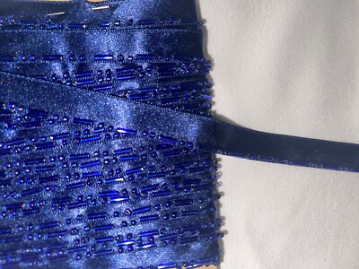 19 yards navy blue satin ribbon bugle bead piping sewing trim 3/8'' wide