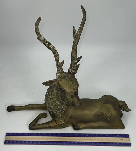Große schwere Messing Antilope Hirsch Statue Figur Mid Century Hollywood Regency - Bild 10 von 10