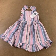 Rare Editions Girls Fit  Flare Dress Multicolor Striped Button Ruffle 6X New